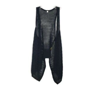 Margaret‎ O'Leary Linen Sleeveless Cardigan Women's Size XS Black Crochet Knit